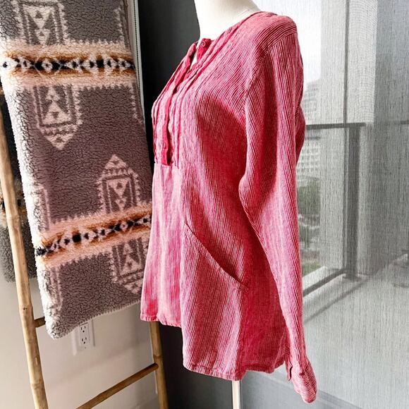 FLAX Red White Striped Long Sleeves Tunic Top Women’s Petite - Picture 3 of 8